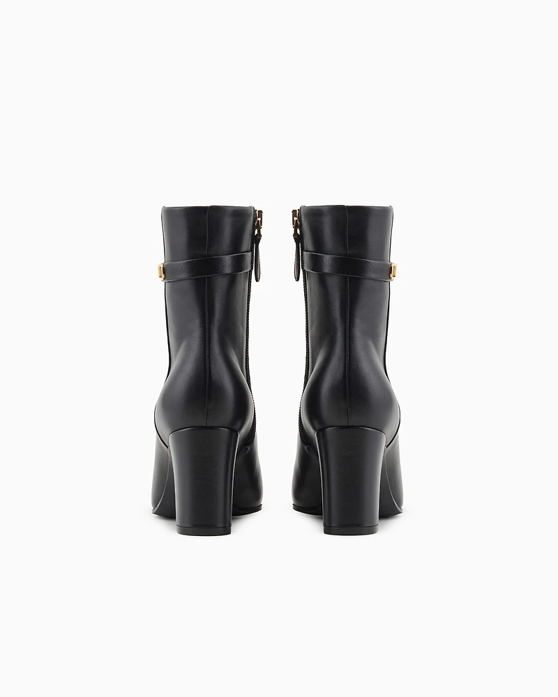 Emporio Armani - Nappa-leather high-heeled ankle boots with eagle plate, Woman, Black, Size: