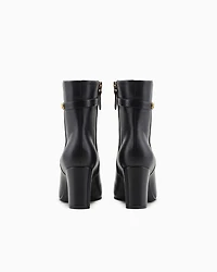 Emporio Armani - Nappa-leather high-heeled ankle boots with eagle plate, Woman, Black, Size: