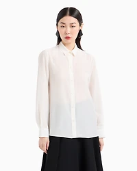 Emporio Armani - Silk crêpe-de-Chine shirt with pleated back, Woman, White, Size: