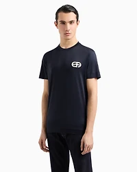Emporio Armani -  Lyocell-blend jersey T-shirt with embossed EA logo embroidery, Man, Navy_blue, Size:
