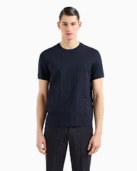 Emporio Armani - Mercerised-jersey T-shirt with all-over jacquard eagle, Man, Navy Blue, Size: