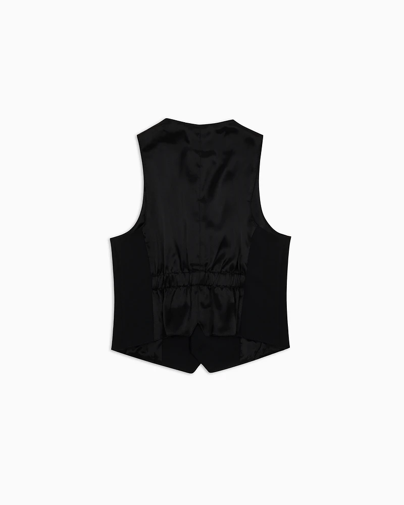 Emporio Armani - Single-breasted waistcoat light wool with satin details, Boy, Black, Size: