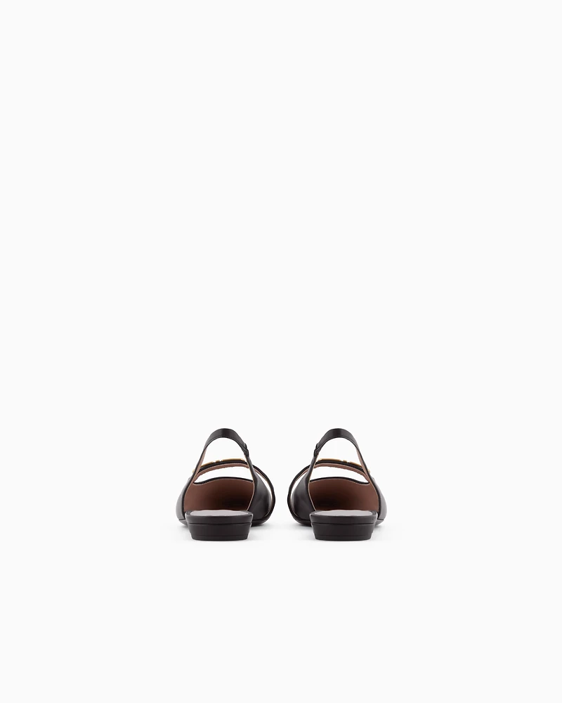 Emporio Armani - Nappa-leather slingback ballerinas with eagle plate, Woman, Brown, Size: