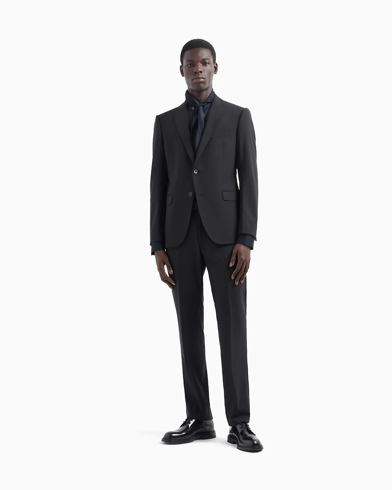Emporio Armani - Single-breasted suit virgin-wool two-way stretch canvas, Man, Black, Size: