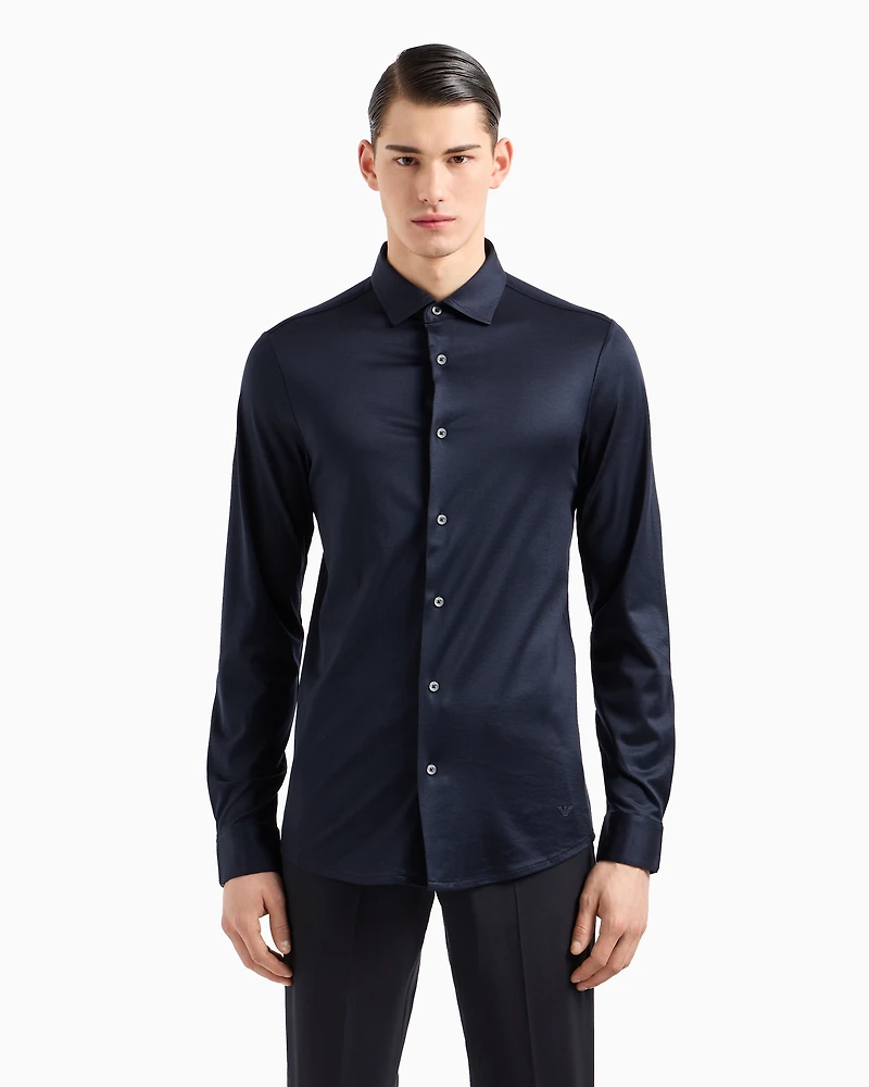 Emporio Armani - ASV Lyocell-blend jersey shirt, Man, Navy_blue, Size: