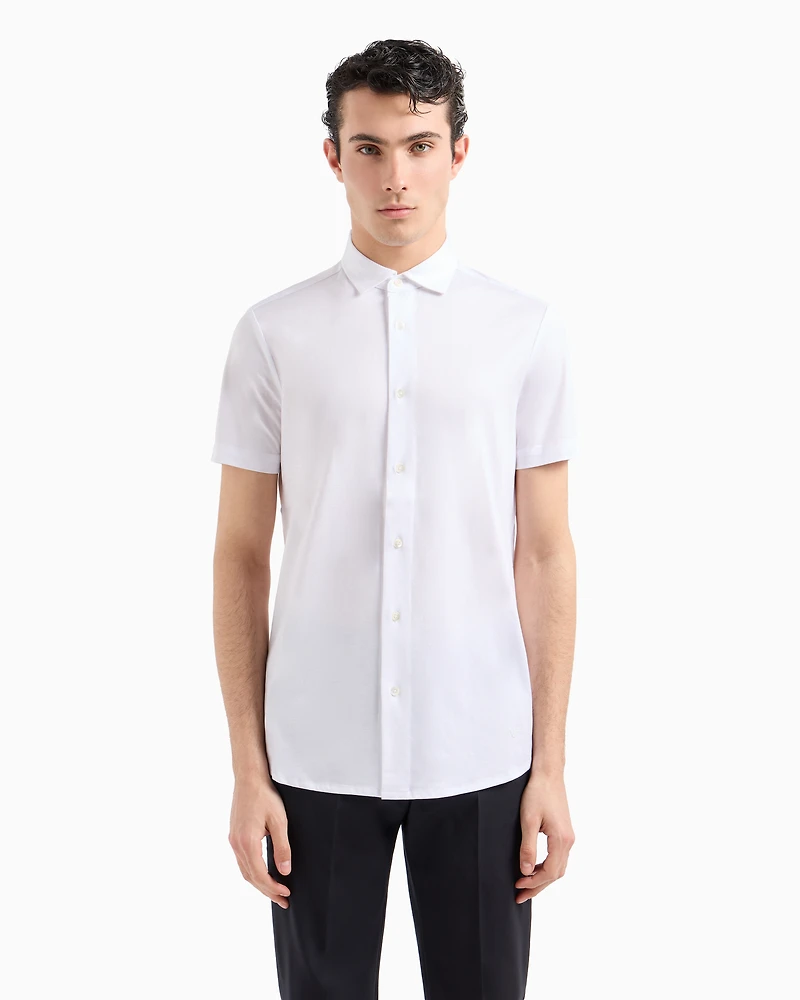 Emporio Armani - ASV short-sleeved Lyocell-blend jersey shirt, Man, White, Size: