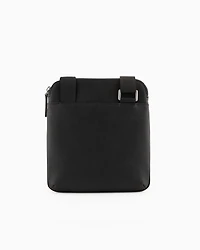 Emporio Armani - ASV regenerated Saffiano leather flat shoulder bag with eagle plate, Man, Black, Size: TU