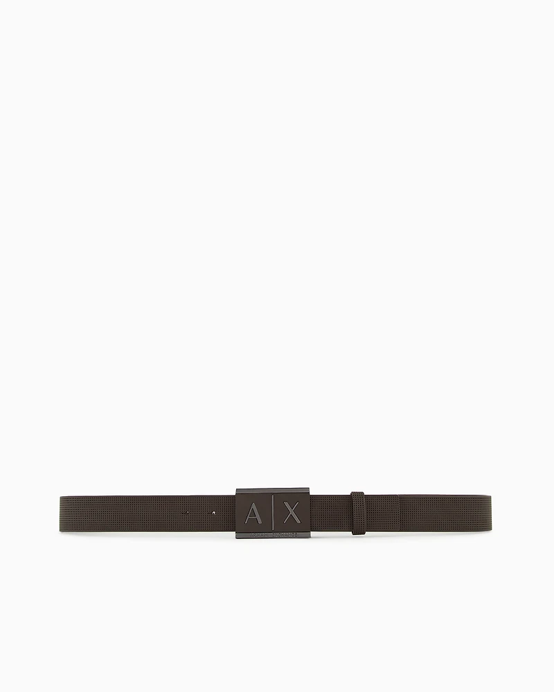 Armani Exchange - Leather belt with rectangular buckle, Man, Brown, Size: