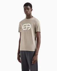 Emporio Armani -  Lyocell-blend jersey T-shirt with oversized EA logo, Man, Beige, Size: