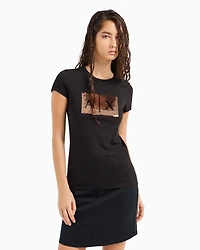 Armani Exchange - Slim fit T-shirt stretch cotton jersey, Woman, Black, Size: