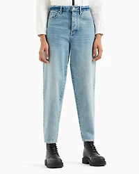 Armani Exchange - J51 carrot fit jeans stiff denim with embroidered monogram, Woman, Blue, Size: