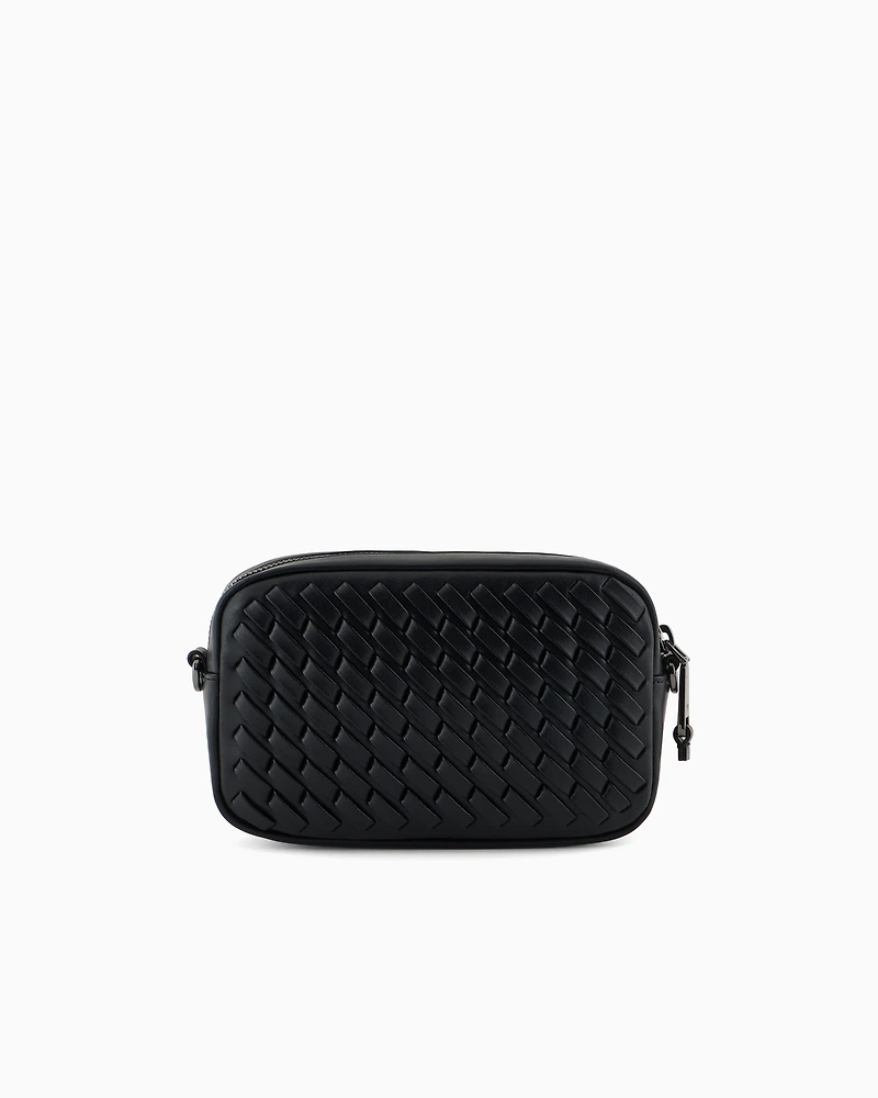 Emporio Armani - Interwoven leather camera case with chain shoulder strap, Woman, Black, Size: TU