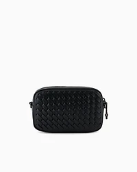 Emporio Armani - Interwoven leather camera case with chain shoulder strap, Woman, Black, Size: TU