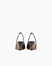 Emporio Armani - Patent-leather slingback court shoes with eagle plate, Woman, Black, Size: