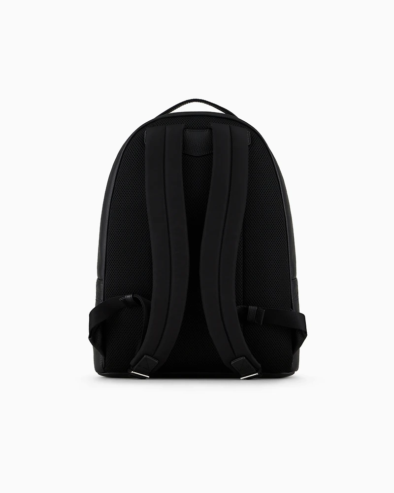 Emporio Armani - Rounded backpack in tumbled leather, Man, Black, Size: TU