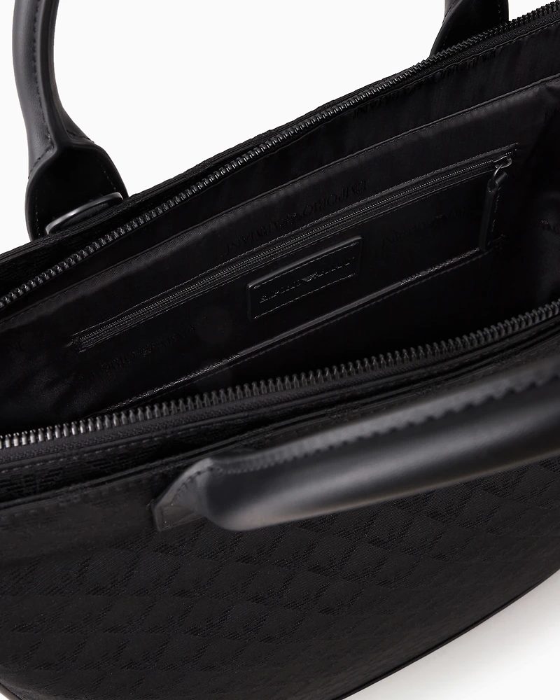 Emporio Armani - Nylon tote bag with all-over jacquard eagle, Man, Black, Size: TU