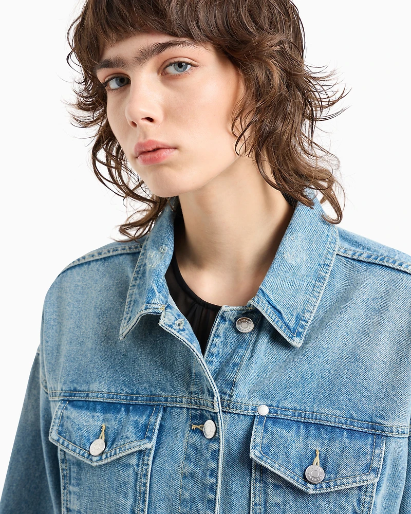Armani Exchange - Used effect denim jacket, Woman, Blue, Size: