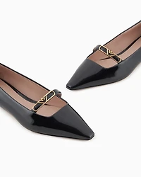 Emporio Armani - Pointed-toe ballerinas patent leather with an eagle plate, Woman, Black, Size: