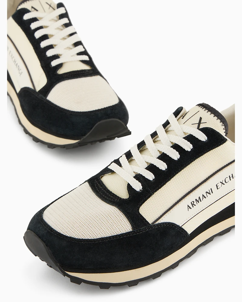Armani Exchange - Suede sneakers with mesh inserts, Man, Black, Size:
