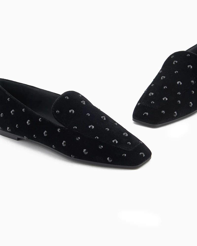 Emporio Armani - Velvet slippers with rhinestones, Woman, Black, Size: