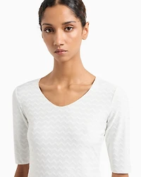 Emporio Armani - Two-way stretch jacquard motif nylon-jersey V-neck jumper, Woman, White, Size: