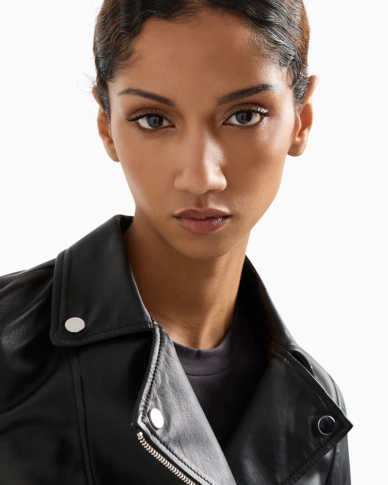 Emporio Armani - Nappa-lambskin biker jacket, Woman, Black, Size: