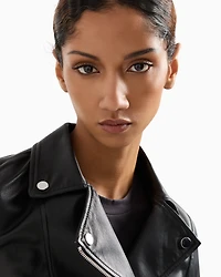 Emporio Armani - Nappa-lambskin biker jacket, Woman, Black, Size: