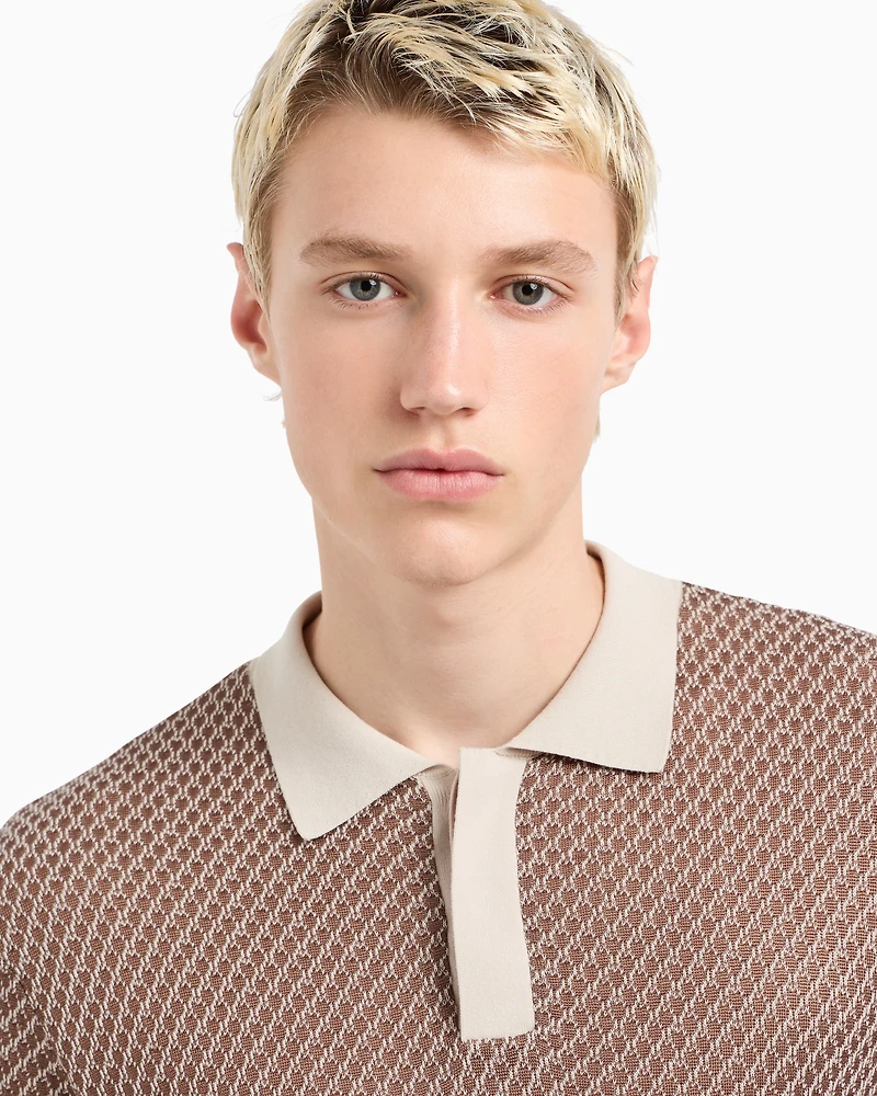 Emporio Armani - Micro-pattern jacquard knit Polo shirt, Man, Beige, Size: