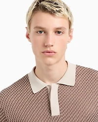 Emporio Armani - Micro-pattern jacquard knit Polo shirt, Man, Beige, Size: