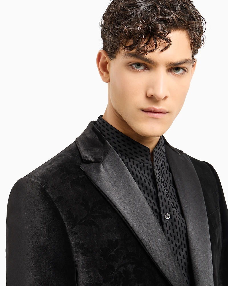 Emporio Armani - Velvet tuxedo jacket with all-over printed motif, Man, Black, Size: