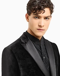 Emporio Armani - Velvet tuxedo jacket with all-over printed motif, Man, Black, Size: