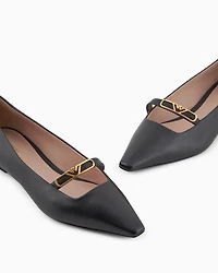 Emporio Armani - Nappa-leather pointed-toe ballerinas with eagle plate, Woman, Black, Size:
