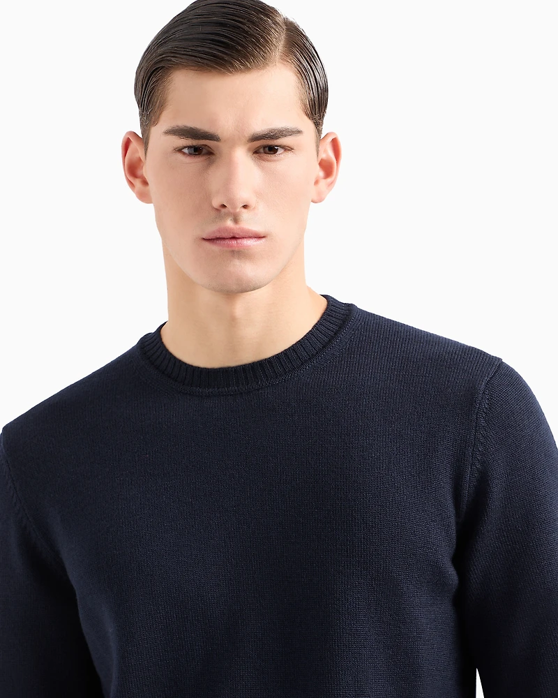 Emporio Armani - Virgin-wool, regular-fit jumper, Man, Navy Blue, Size: