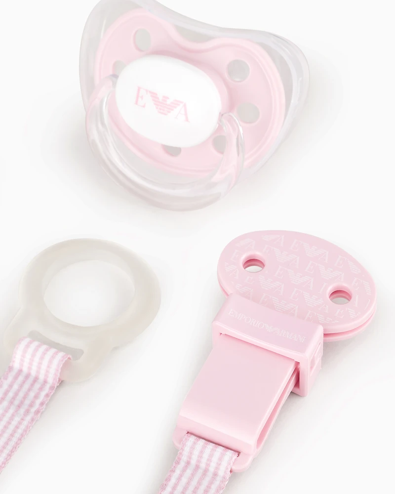 Emporio Armani - Infant-care set with two bottles, dummy and clip-on drawstring, Boy, Pink, Size: TU