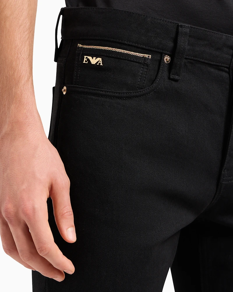 Emporio Armani - J75 Slim-fit stretch denim jeans with gold details, Man, Black, Size: