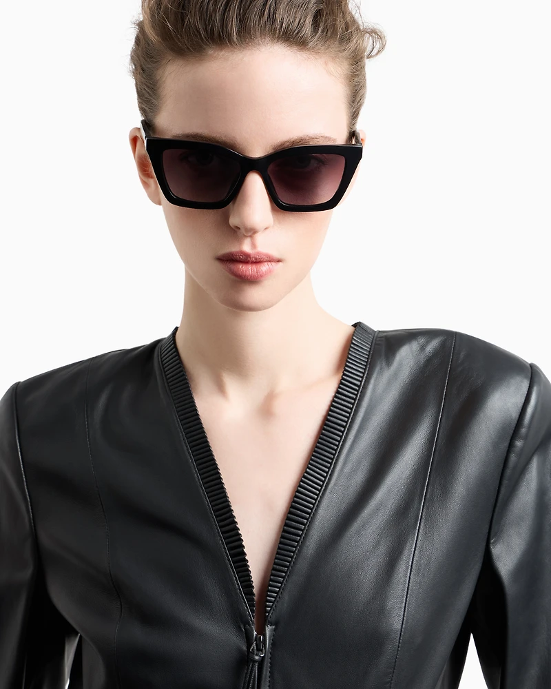 Emporio Armani - Glove-quality, lambskin nappa leather slim-fit jacket, Woman, Black, Size: