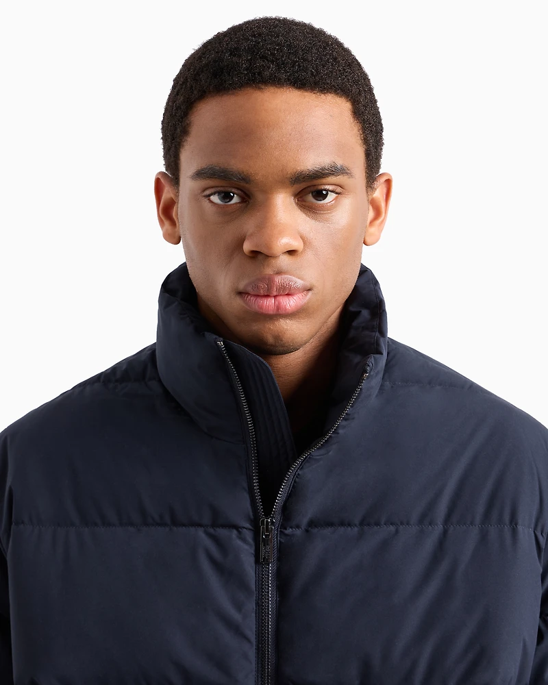 Emporio Armani - Oversized, quilted nylon, full-zip puffer jacket, Man, Navy Blue, Size: