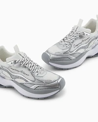 Emporio Armani - Mesh sneakers with laminated details and signature logo, Woman, Silver, Size: