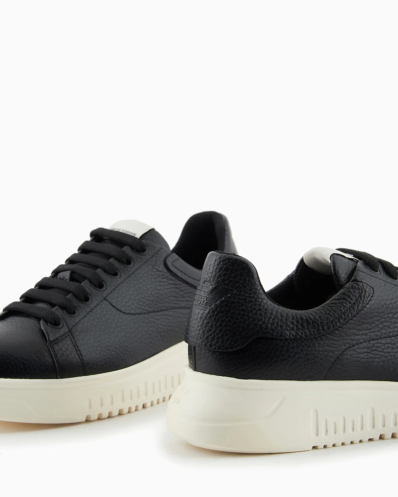 Emporio Armani - Tumbled leather sneakers, Woman, Black, Size: