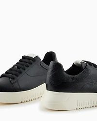 Emporio Armani - Tumbled leather sneakers, Woman, Black, Size: