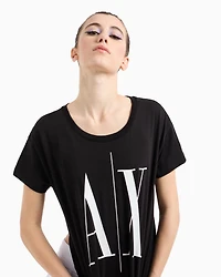 Armani Exchange - Relaxed fit T-shirt with round neck and logo, Woman, Black, Size:
