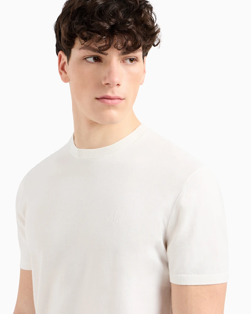 Armani Exchange -  Organic Cotton Knit T-Shirt, Man, White, Size: