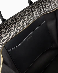 Emporio Armani - Oversized shopper bag with all-over monogram print, Woman, Black, Size: TU