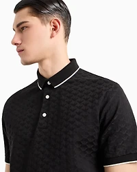 Emporio Armani - Mercerised jersey polo shirt with all-over jacquard eagle, Man, Black, Size: