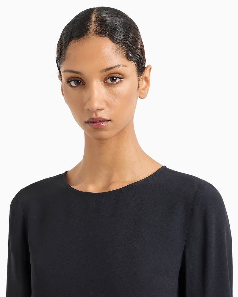 Emporio Armani - Envers-satin blouse with 3/4 sleeves, Woman, Navy_blue, Size:
