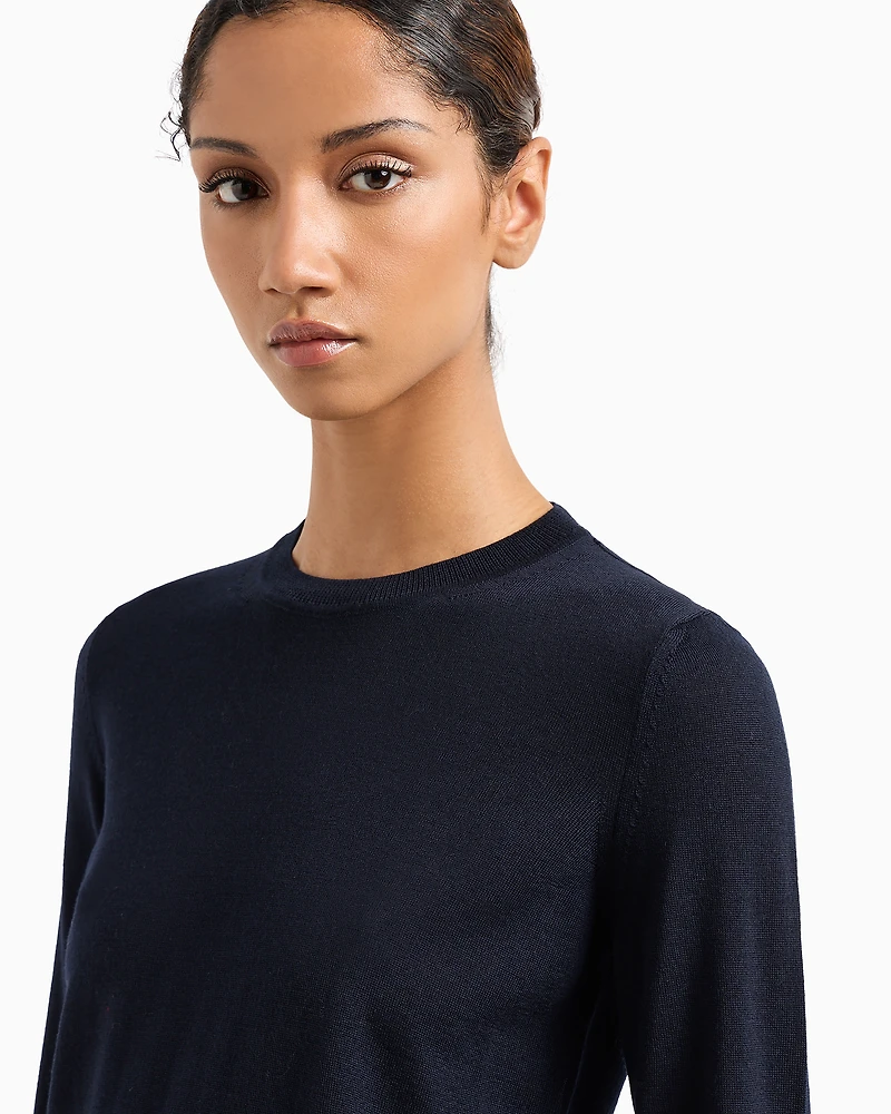 Emporio Armani - Crew-neck jumper pure virgin wool, Woman, Navy Blue, Size: