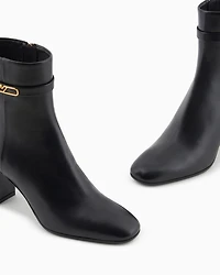 Emporio Armani - Nappa-leather high-heeled ankle boots with eagle plate, Woman, Black, Size: