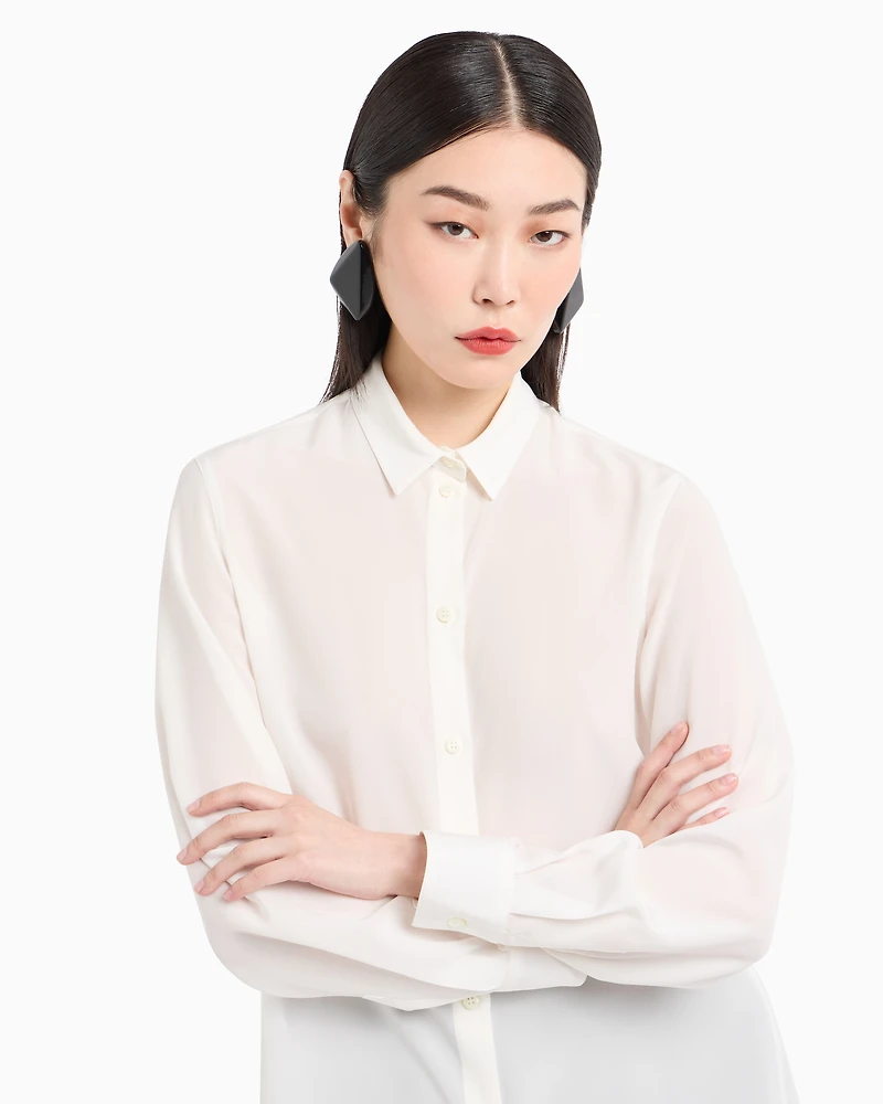 Emporio Armani - Silk crêpe-de-Chine shirt with pleated back, Woman, White, Size: