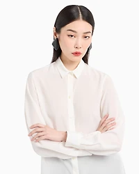 Emporio Armani - Silk crêpe-de-Chine shirt with pleated back, Woman, White, Size: