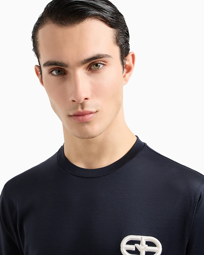Emporio Armani -  Lyocell-blend jersey T-shirt with embossed EA logo embroidery, Man, Navy_blue, Size: